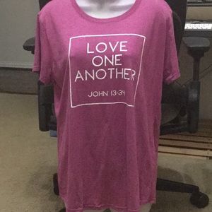 Love One Another crew-neck Tee in raspberry.